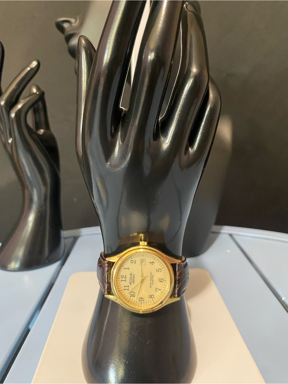 Acqua Indaglo Leather Band Quartz Watch Unisex Gold Tone